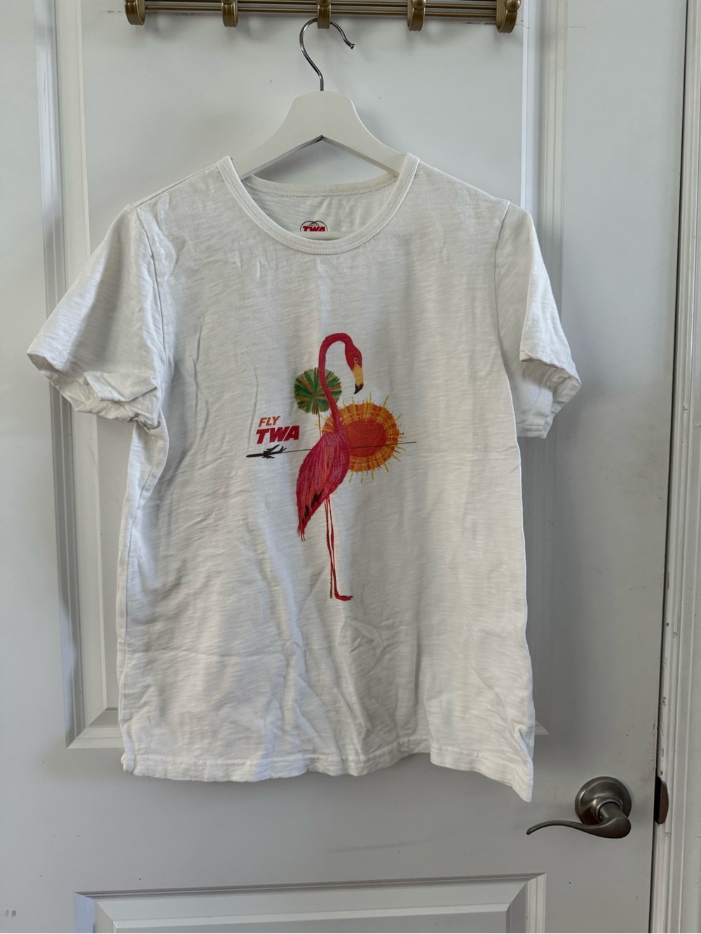 TWA Flamingo Graphic Tee - White with Pink & Orange